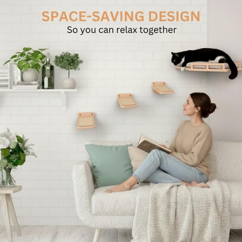 INICIO Cat Wall Shelves - Modern and Durable 3 Step Cat Furniture for Wall - Stylish Birch Floating Shelf for Cats up to 15lbs - Wooden Corner Shelves with Cushioned Perch - Natural Wood - Image 3